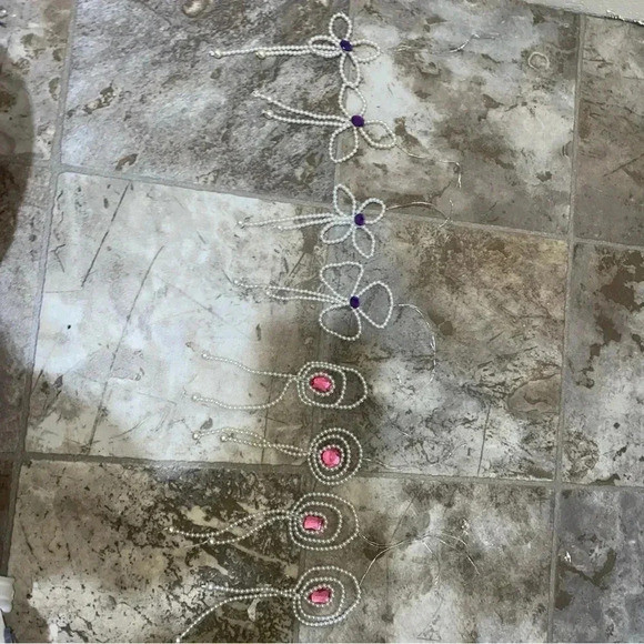 Vintage Christmas Pearl Pink and Purple Diamond Spade and Oval Shapes Ornaments - Picture 4 of 13